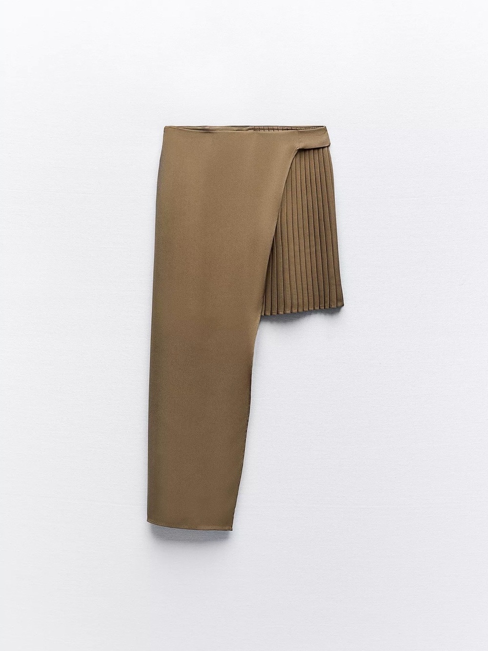 Contrasting Asymmetrical Pleated Skirt - Brown
